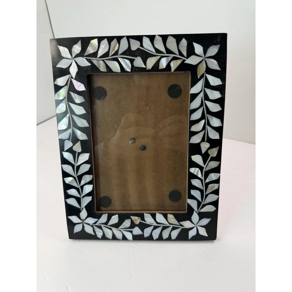 Picture Photo Frame Easel Back Mother Of Pearl Leaf Floral Design Home Decor 5x7